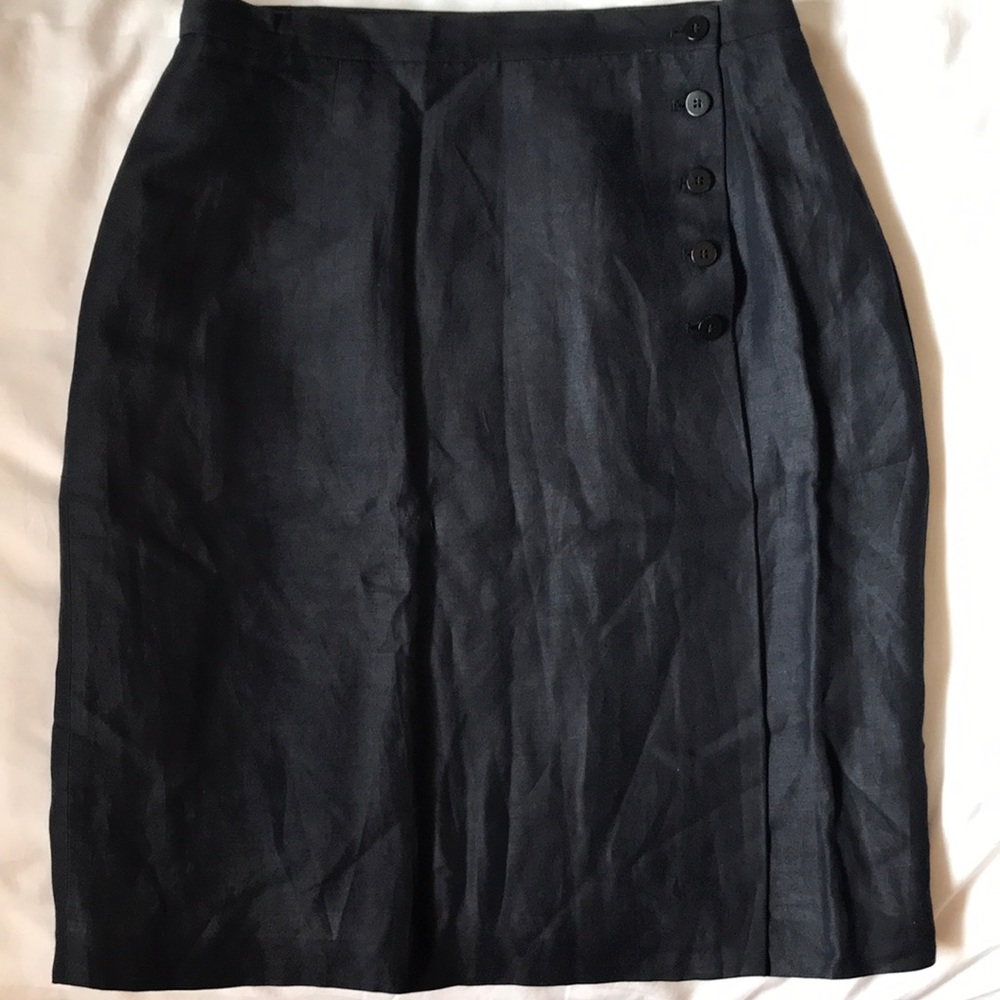 Ann Taylor deep blue linen/rayon lined buttoned wrap skirt EUC